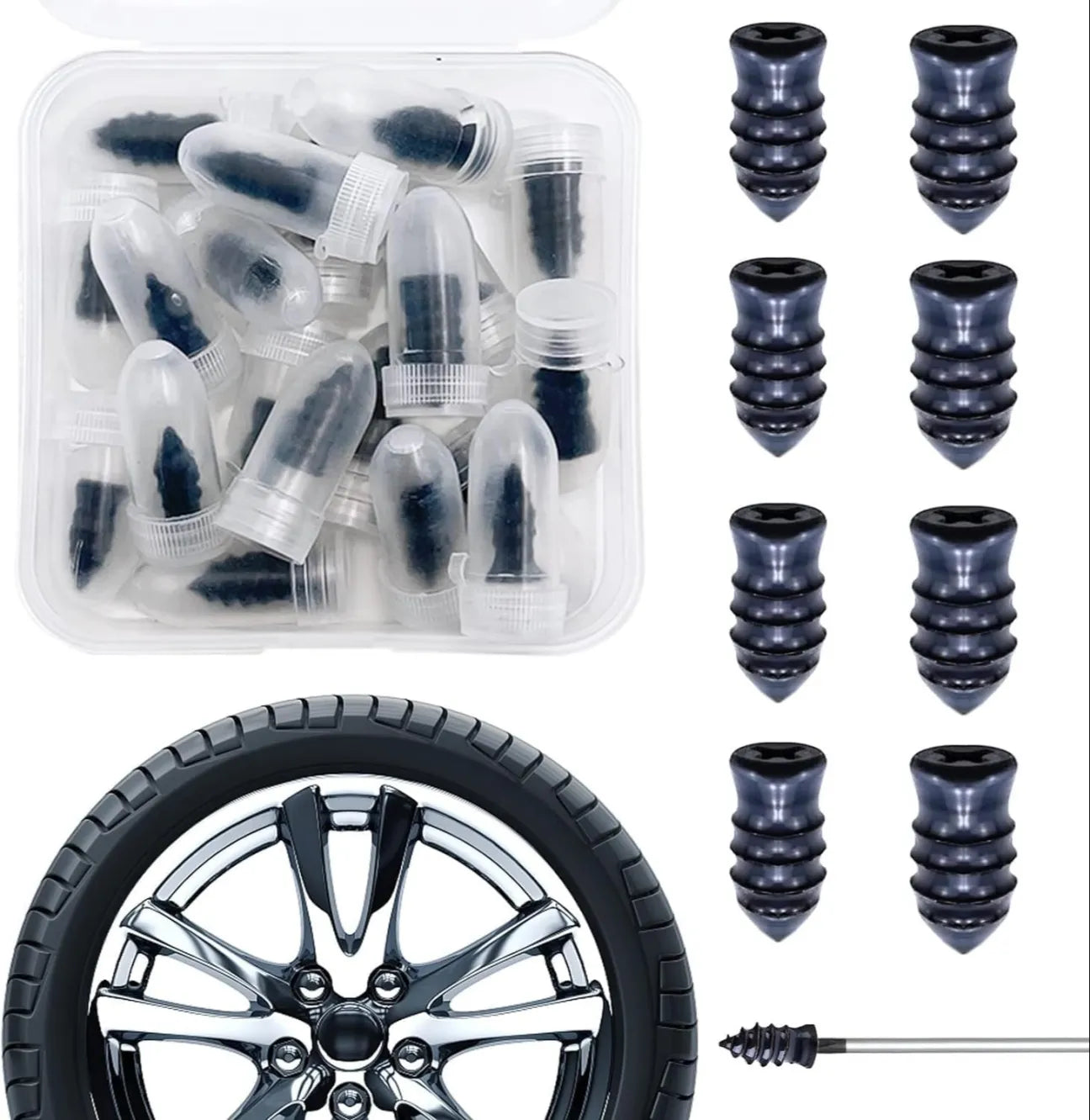 Tire Repair Rubber Nails Kit with 2 Sizes + Free Screwdriver Included