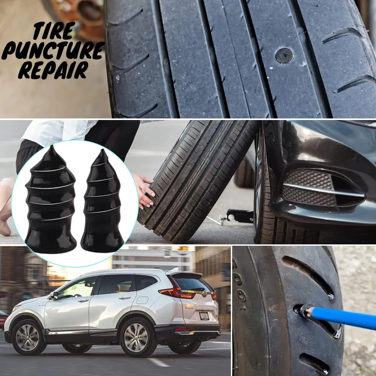 Tire Repair Rubber Nails Kit with 2 Sizes + Free Screwdriver Included