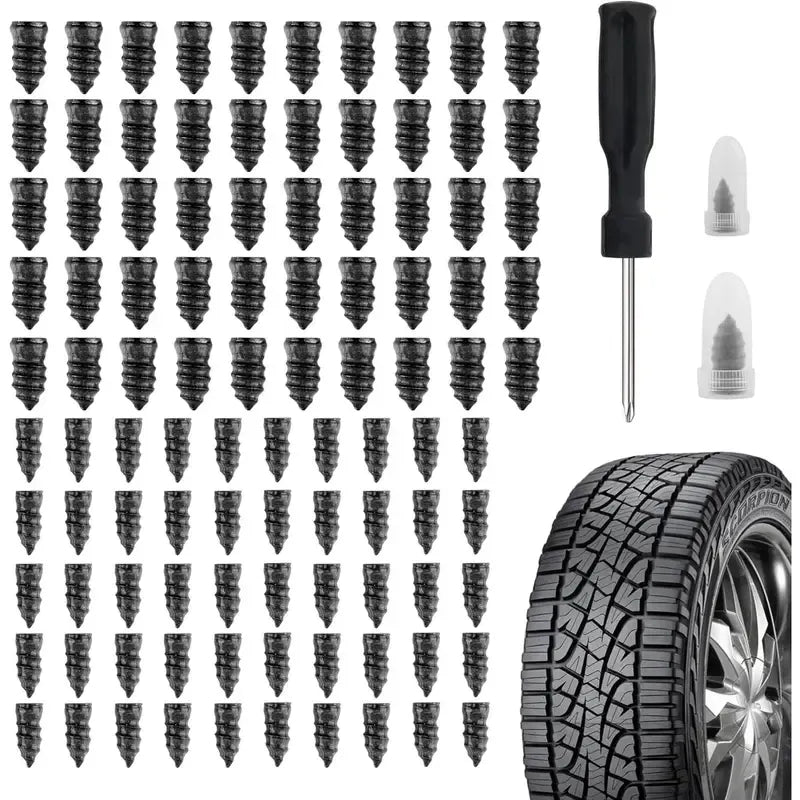 Tire Repair Rubber Nails Kit with 2 Sizes + Free Screwdriver Included